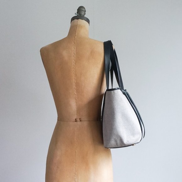 Skagen Navy  Leather and Fabric  Tote with  a  Leather Pocket - Picture 3 of 5